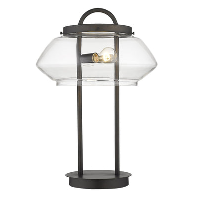 24" Black Metal Two Light Table Lamp With Clear Novelty Shade 