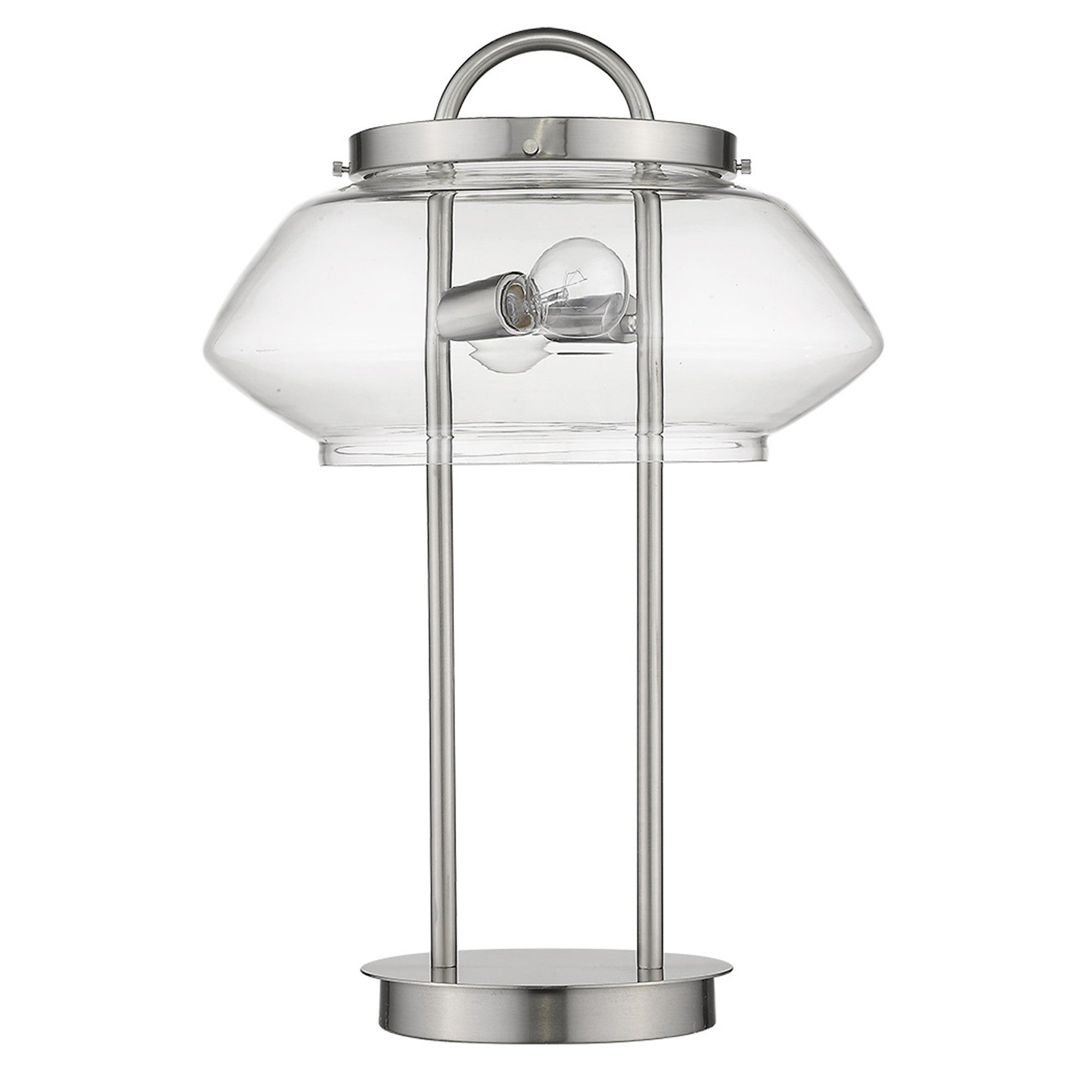 24" Silver Metal Two Light Table Lamp With Clear Novelty Shade 