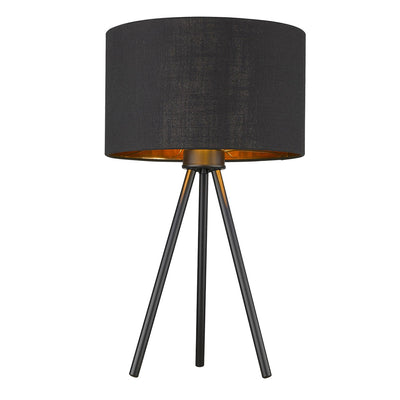 22" Black Metal Column Table Lamp With Black Drum Shade 
