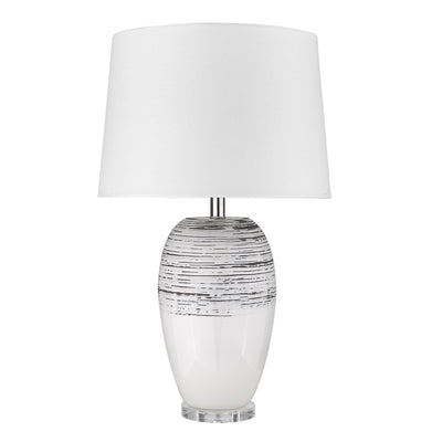 27" Clear Ceramic Table Lamp With White Empire Shade 