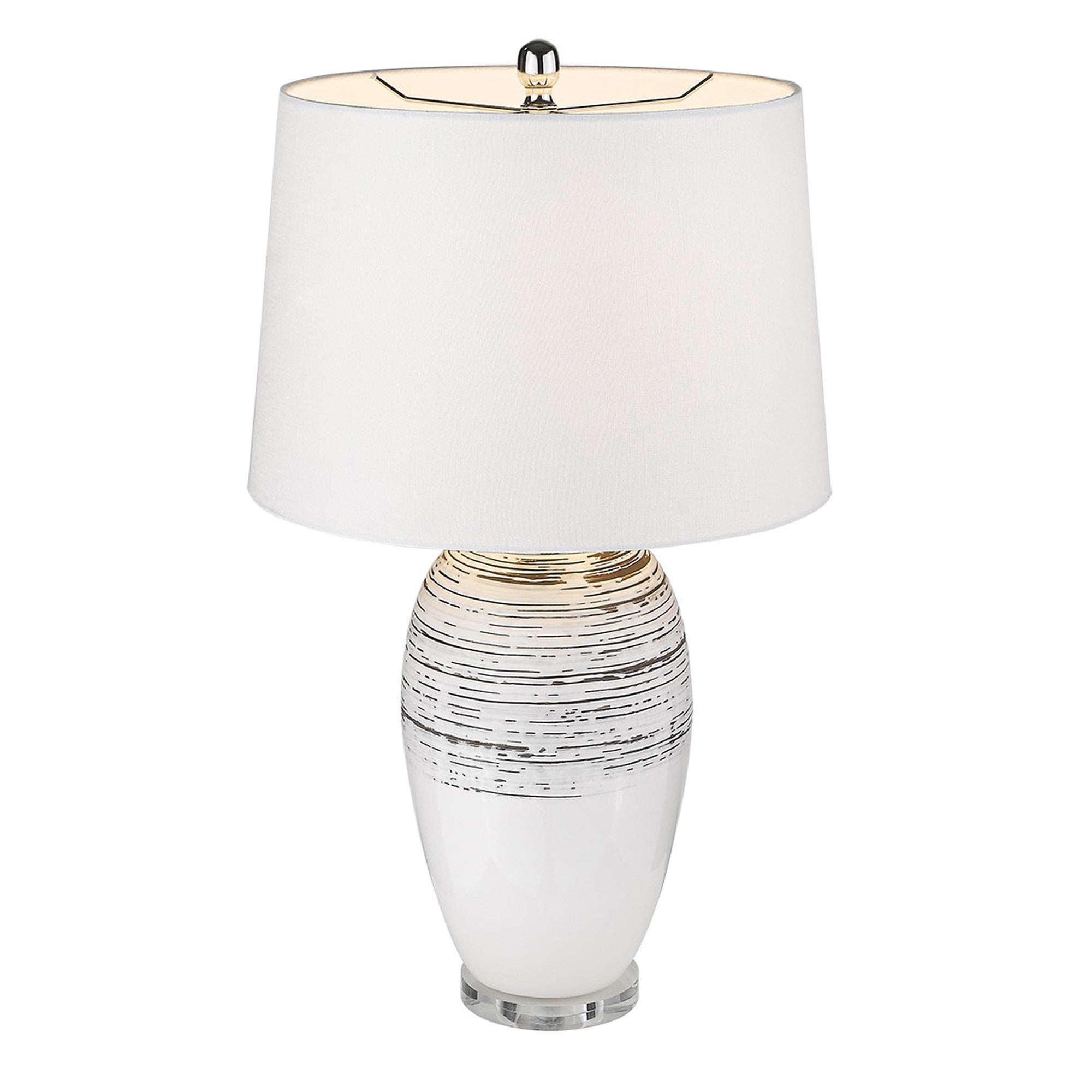 27" Clear Ceramic Table Lamp With White Empire Shade