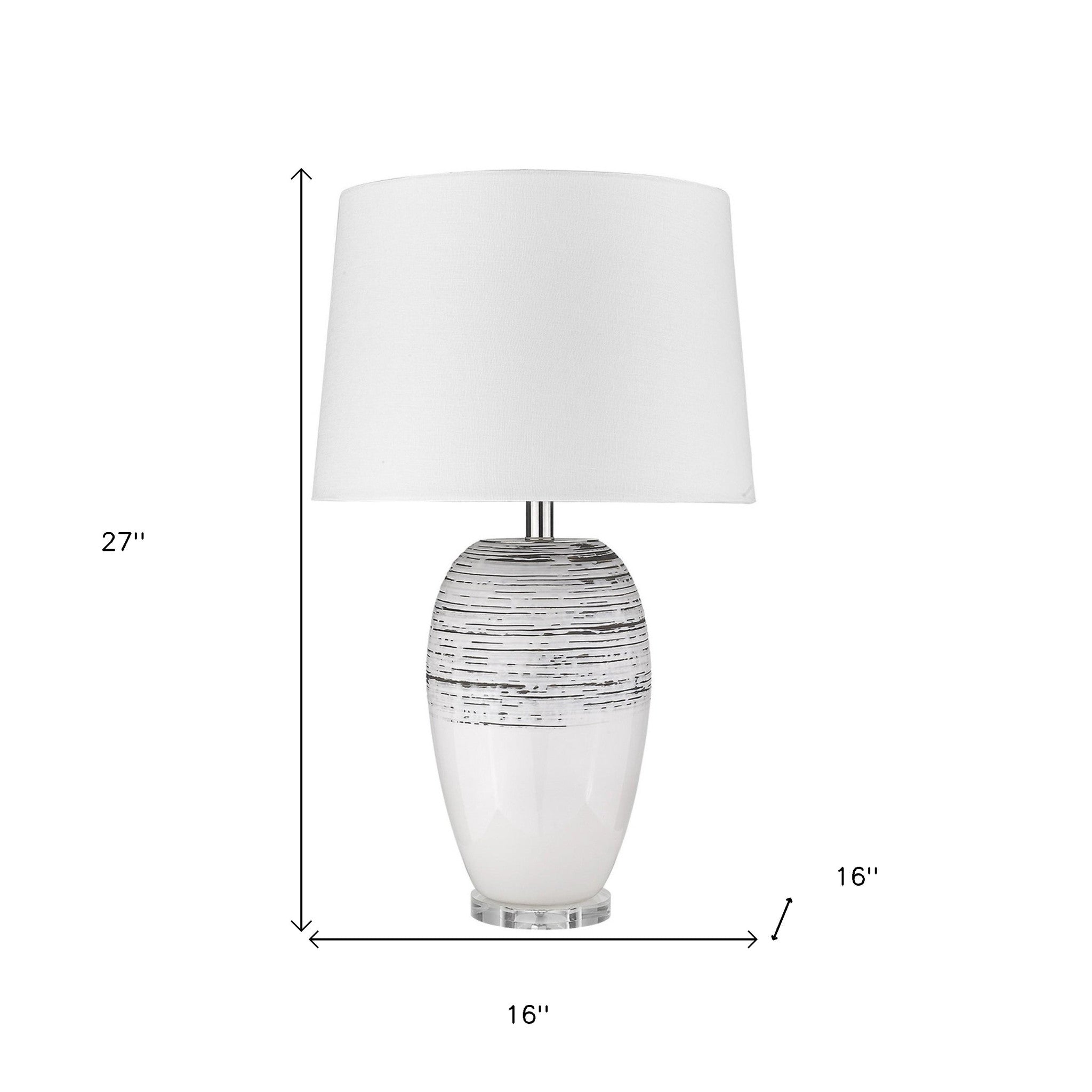 27" Clear Ceramic Table Lamp With White Empire Shade