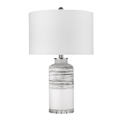 25" Clear Ceramic Column Table Lamp With White Drum Shade 
