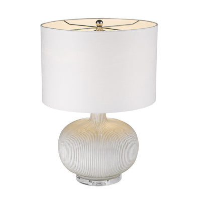 22" White Ceramic Column Table Lamp With White Drum Shade 