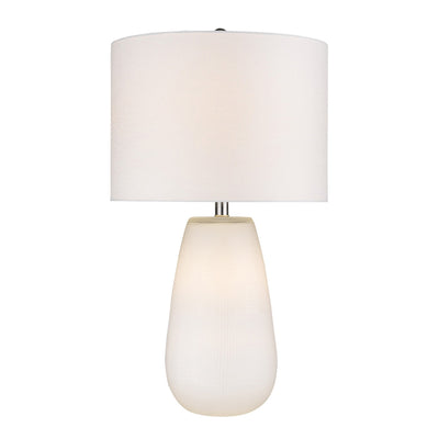 28" White Ceramic Column Table Lamp With White Drum Shade 