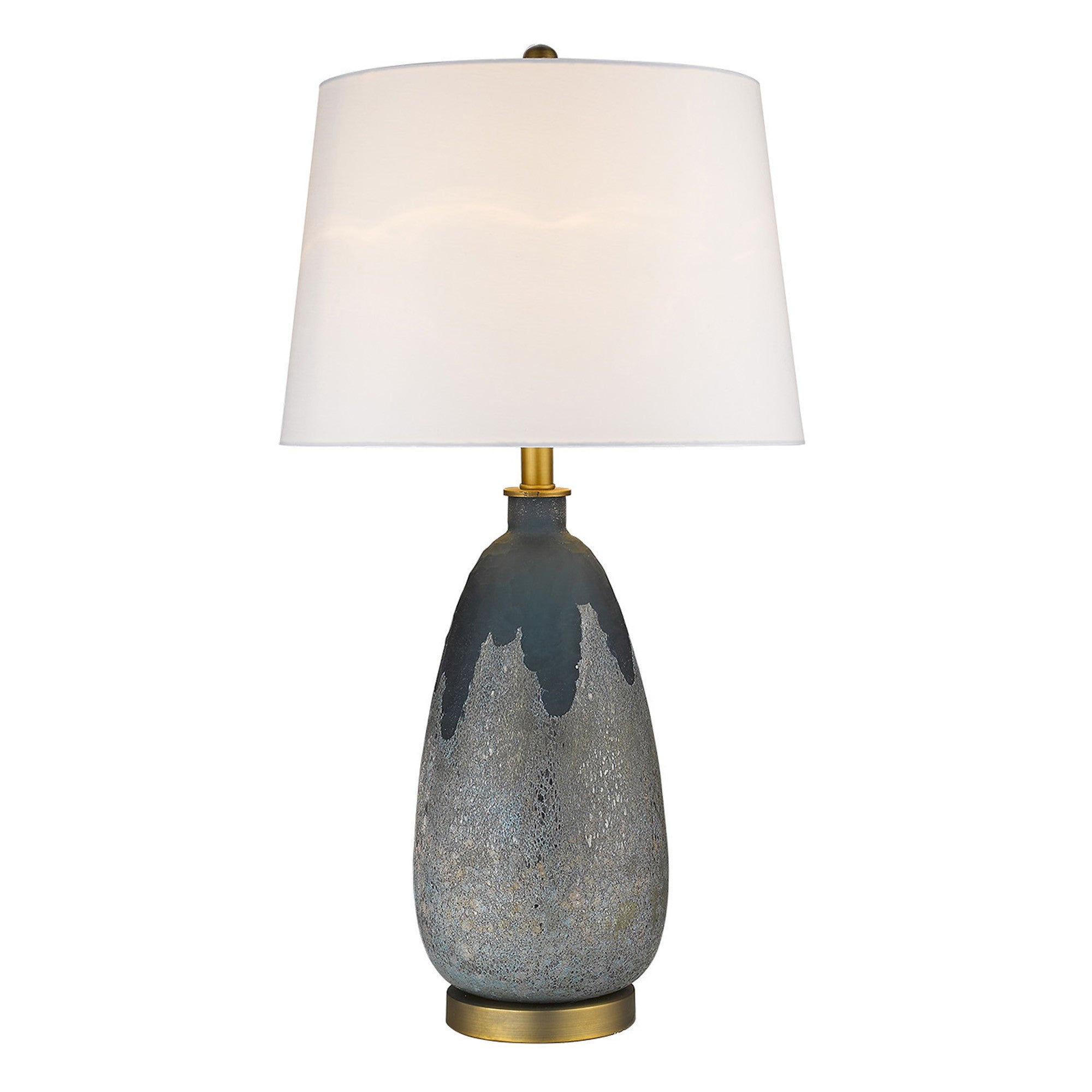 30" Brass Metal Table Lamp With White Empire Shade