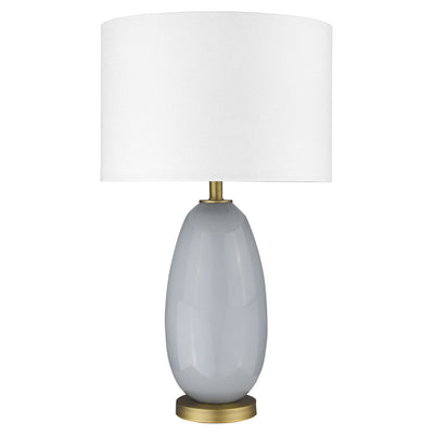 29" Brass Metal Column Table Lamp With White Drum Shade 