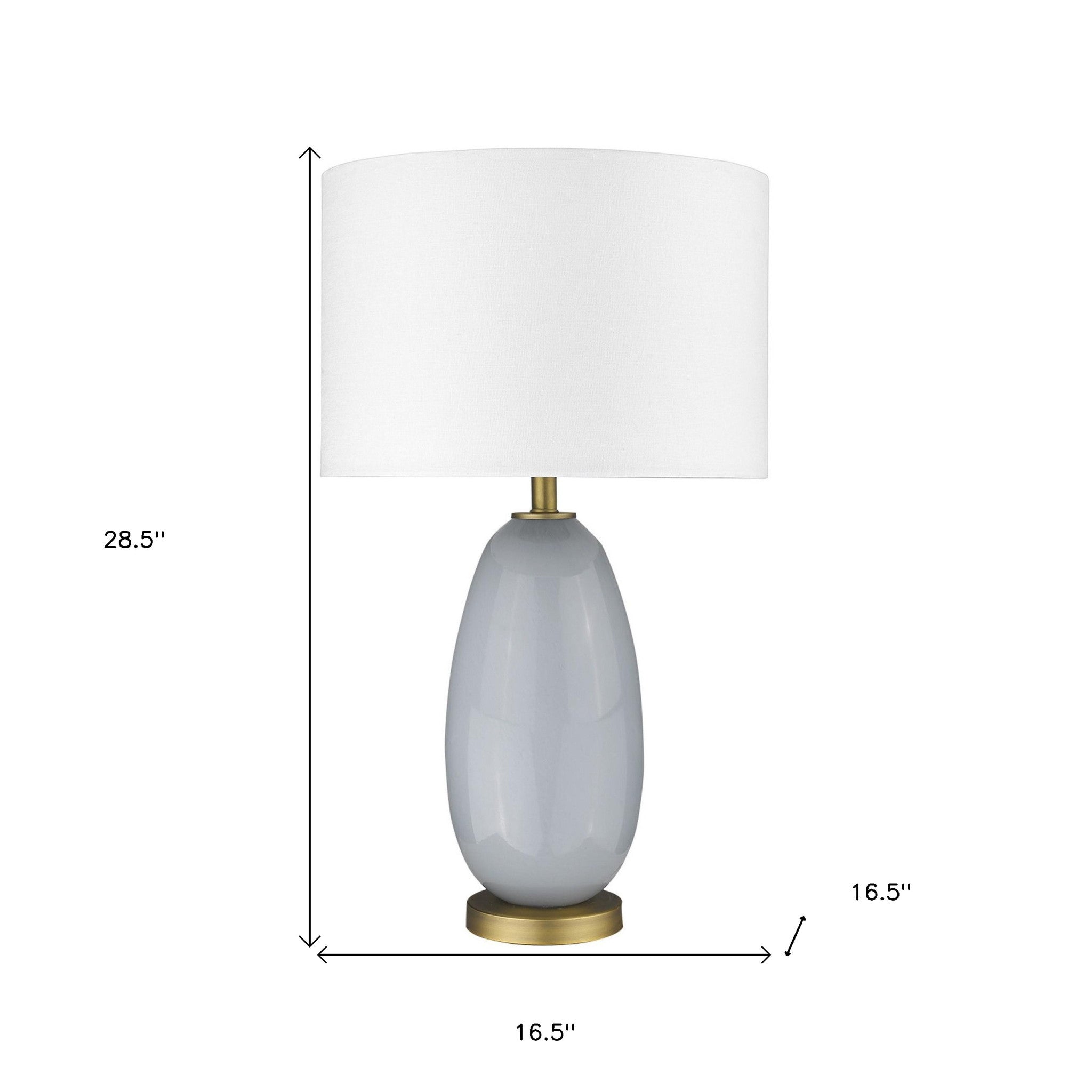 29" Brass Metal Column Table Lamp With White Drum Shade