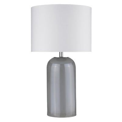 30" Gray Glass Column Table Lamp With White Drum Shade 