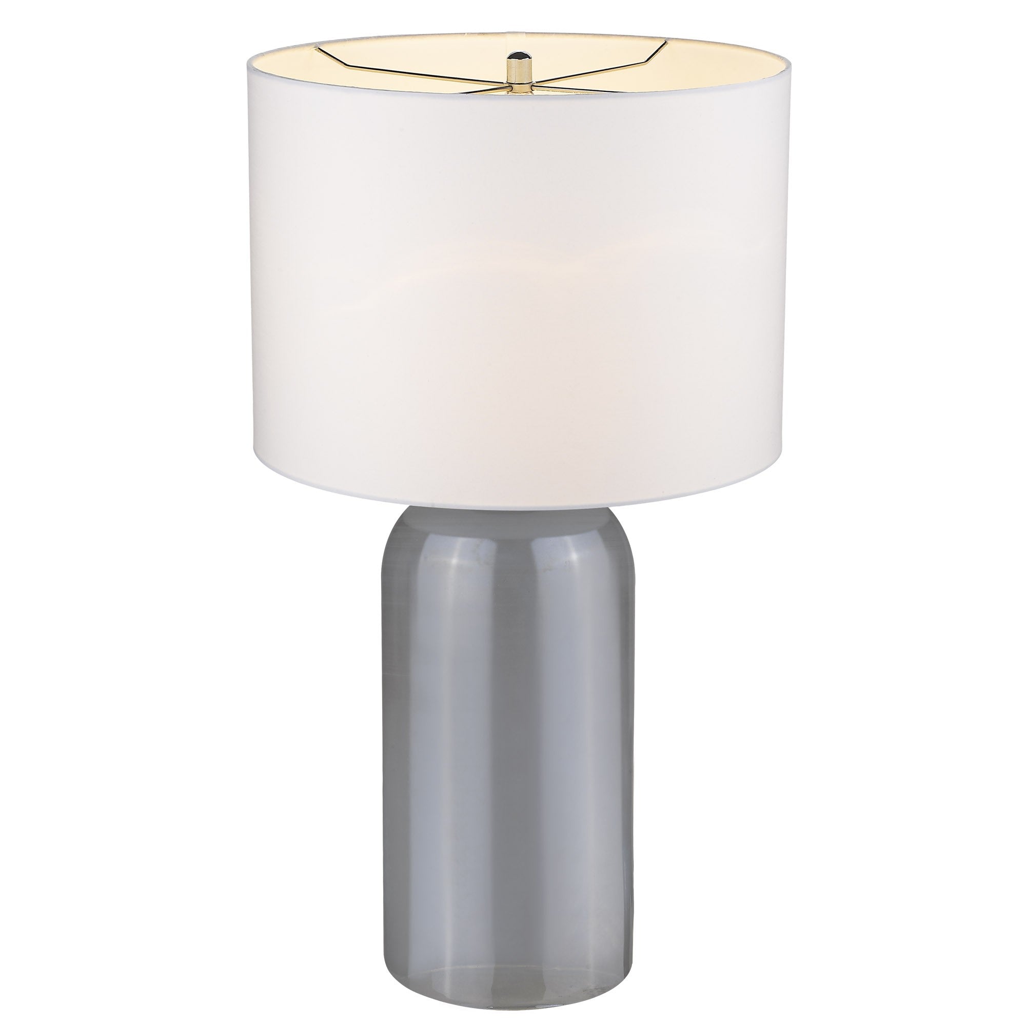 30" Gray Glass Column Table Lamp With White Drum Shade