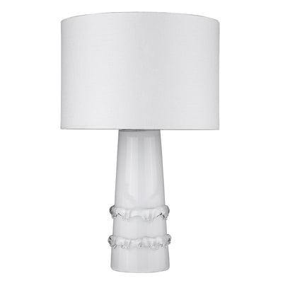29" White Glass Column Table Lamp With White Drum Shade 