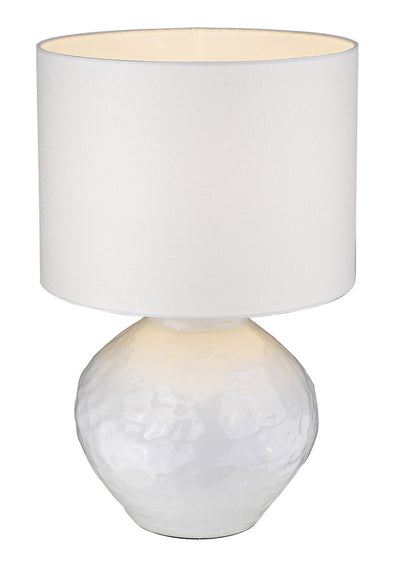 26" White Ceramic Column Table Lamp With White Drum Shade 