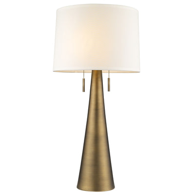 34" Brass Metal Two Light Table Lamp With White Empire Shade 