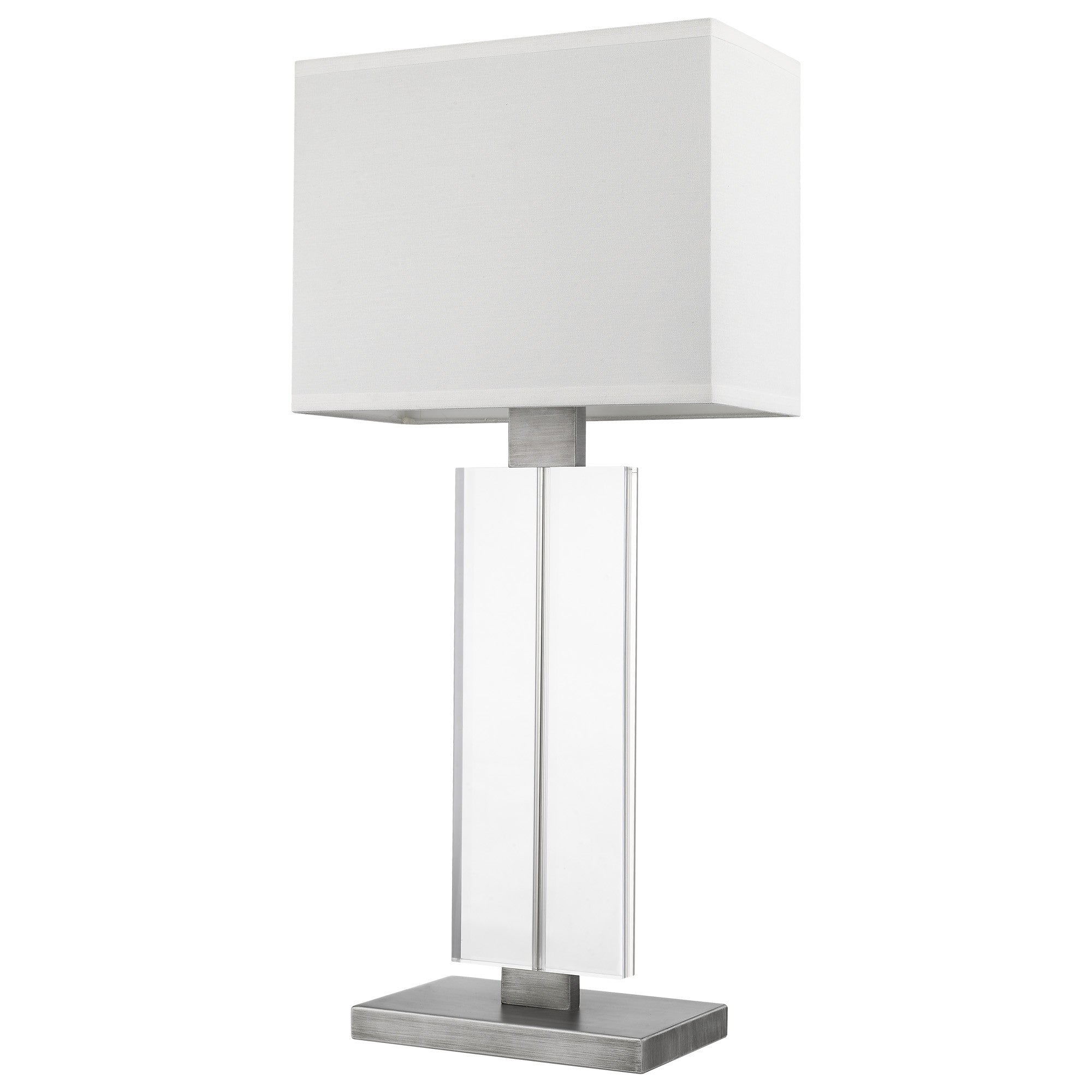 31" Silver Metal Table Lamp With White Rectangular Shade 