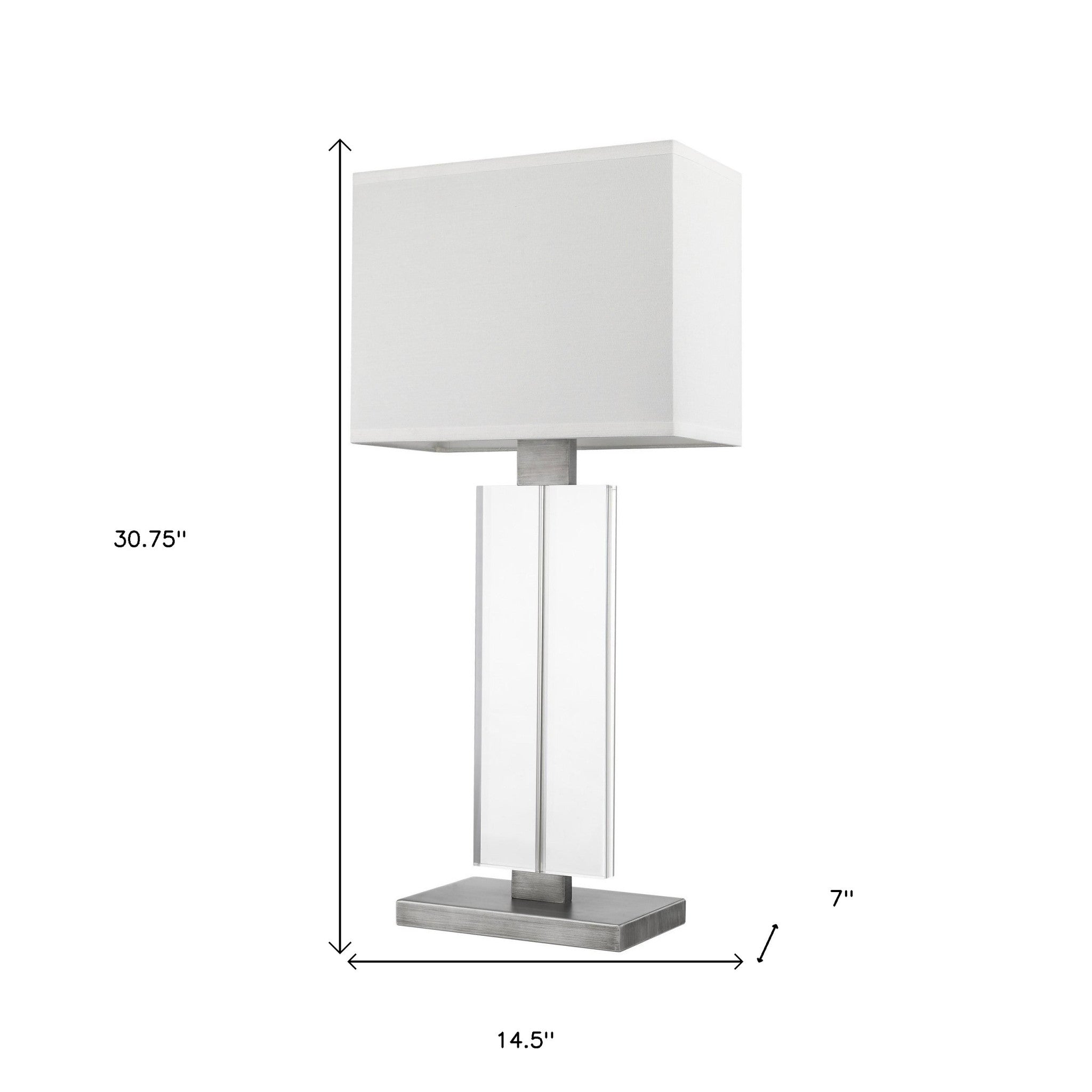 31" Silver Metal Table Lamp With White Rectangular Shade 