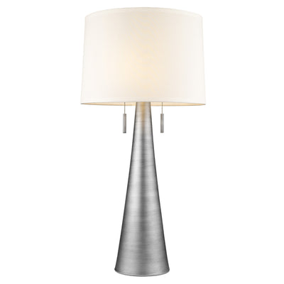 34" Silver Metal Two Light Table Lamp With White Empire Shade 