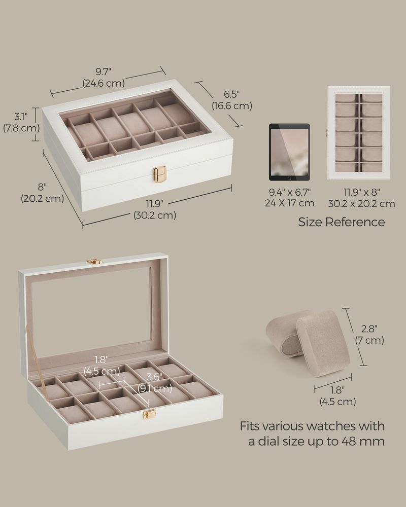 SONGMICS 6 & 12-Slot Watch Box with Large Glass Lid 