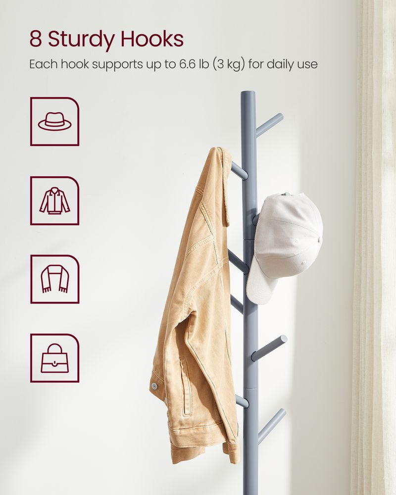 VASAGLE Solid Wood Coat Rack with 8 Hooks 