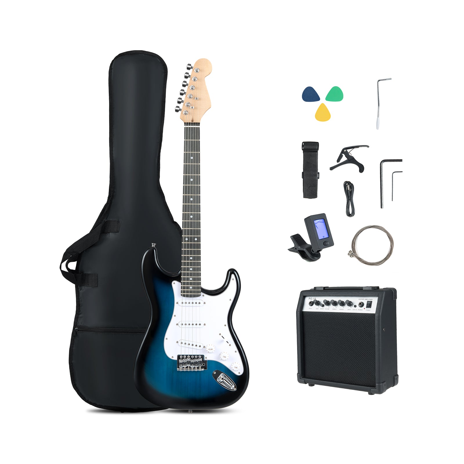 Full-Size Electric Guitar Starter Kit | 6-String Guitar with 15W Amplifier, Gig Bag & Accessories