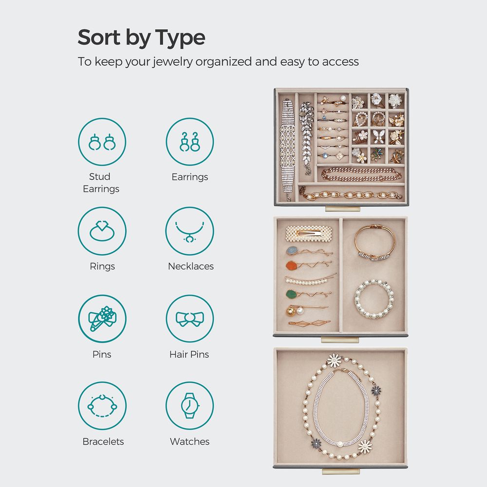 SONGMICS Jewelry Box with Glass Lid 