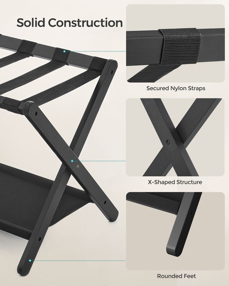 SONGMICS Folding Suitcase Stand with Storage Shelf 