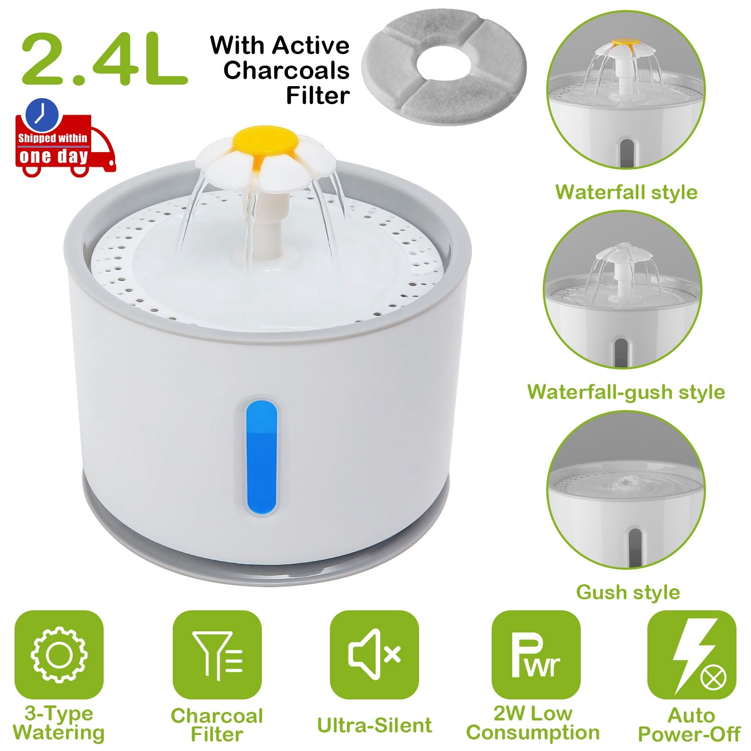 2.4L Automatic Dog Cat Water Fountain Electric LED Pet Flower Water Dispenser Ultra Silent Health Cat Waterer Auto Off Level Window 