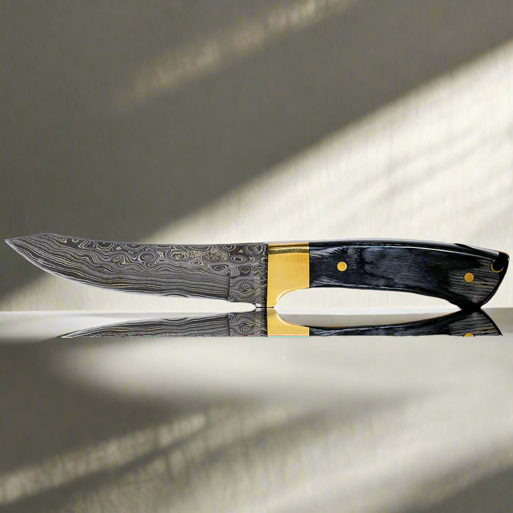 Hatif Hunter Special - Damascus Steel Skinner Knife 5 inch with Leather Sheath 