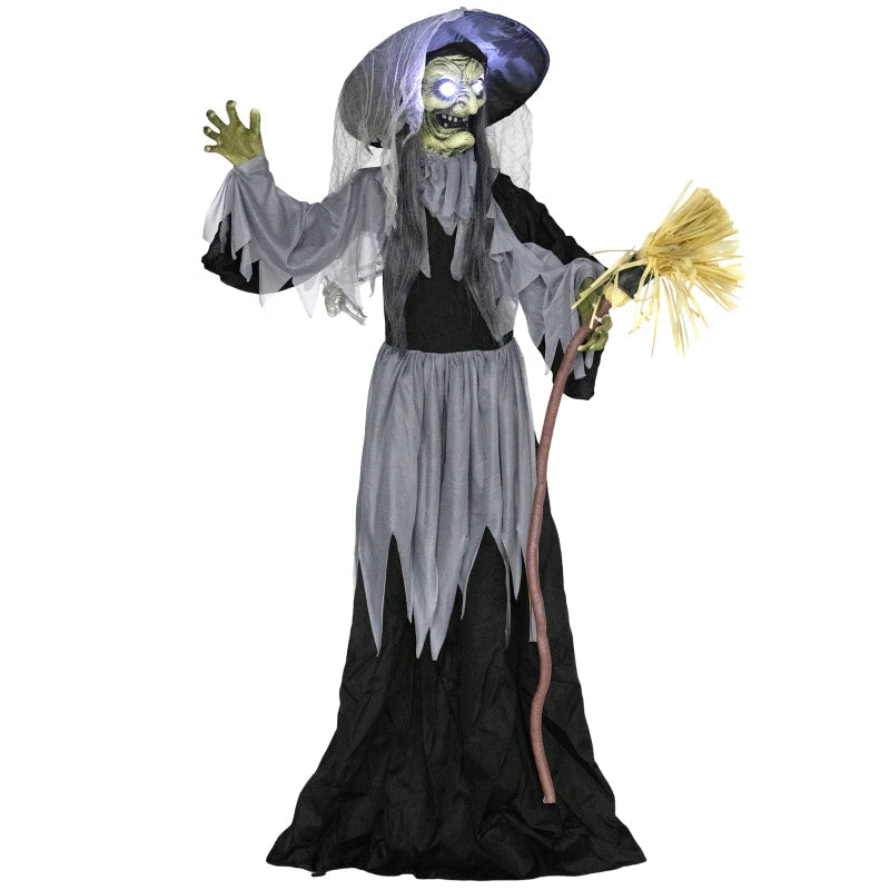 Outsunny Standing Animated Witch – Voice-Activated, Spinning Head & Flashing Eyes, Indoor Halloween Prop 