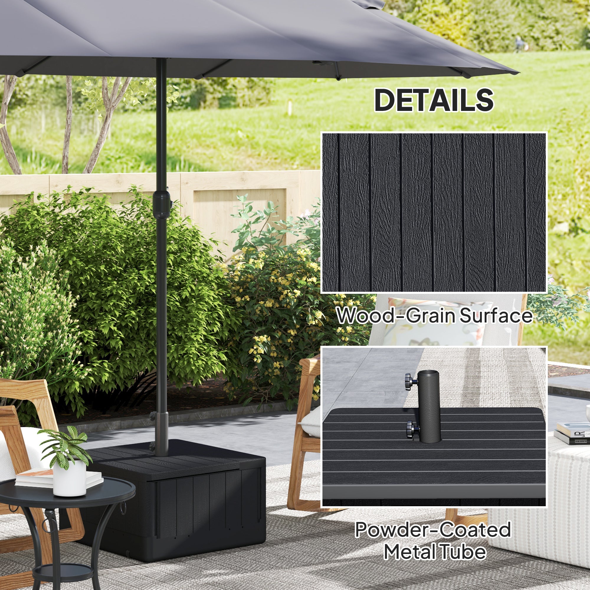 Outsunny Patio Umbrella Base Outdoor Umbrella Stand with Wheels Handles, Patio Umbrella Stand, Filled Up to 176lbs with Stand or 110lbs with Water for Garden, Poolside, Black 