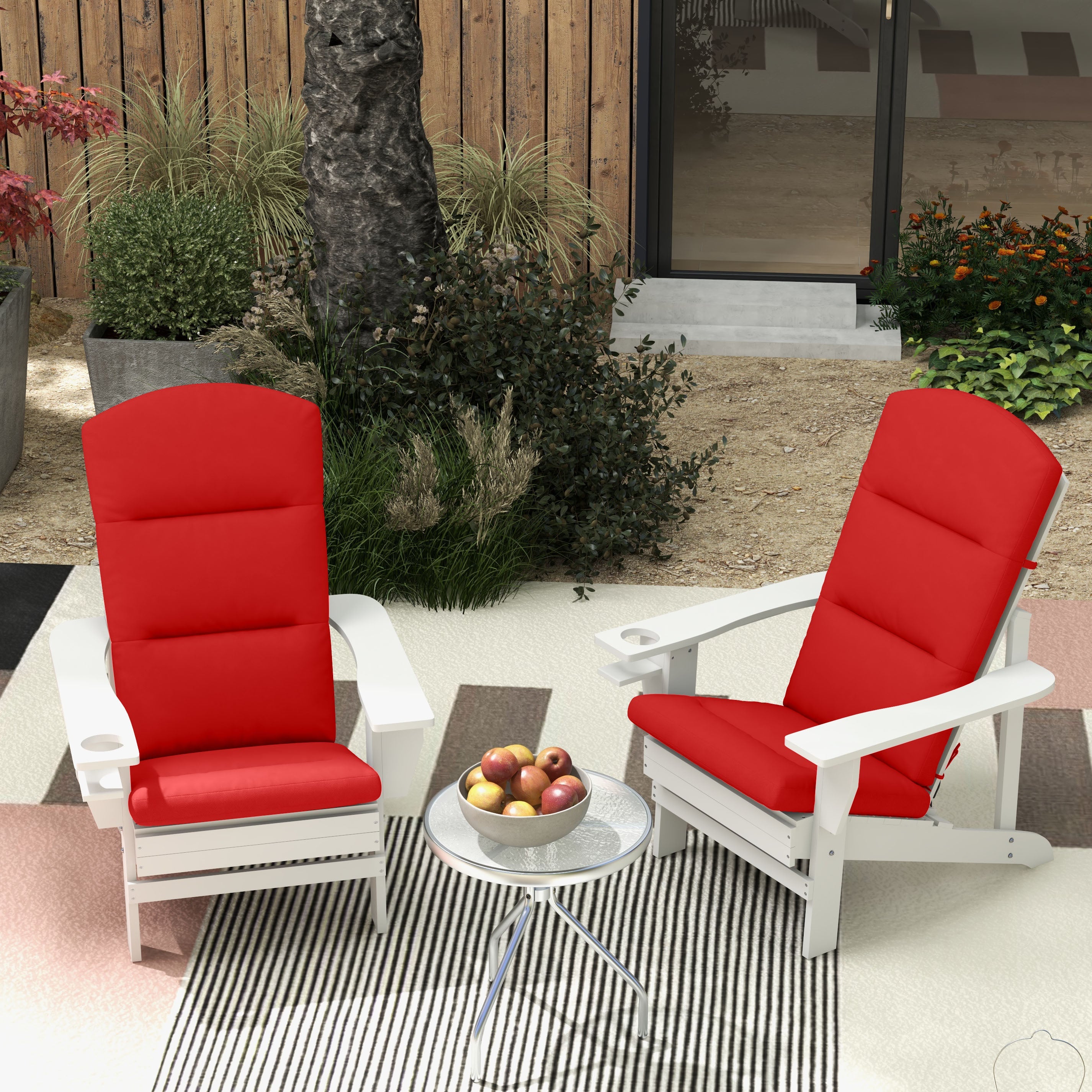 Outsunny Patio Chair Cushions for Adirondack Chair Replacement Cushions with Back and Ties, Set of 2, Wine Red 