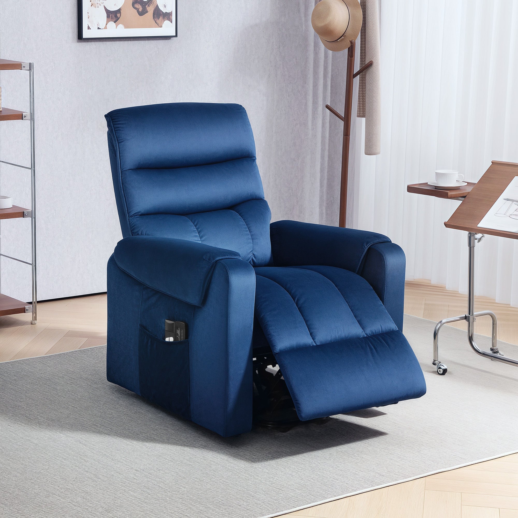 HOMCOM Lift Chair for Elderly, Massage Recliner Chair with 8 Vibration Points, Footrest, Remote Control, Side Pockets Dark Blue 