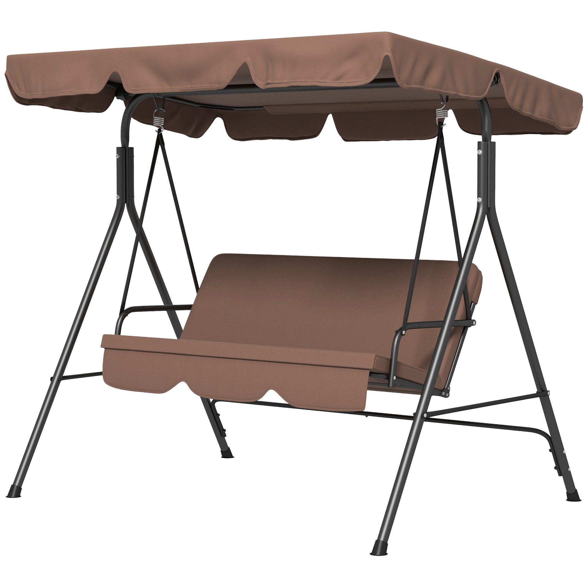 Outsunny 3-Seater Outdoor Porch Swing with Adjustable Canopy, Patio Swing Chair for Garden, Poolside, Backyard, Brown 