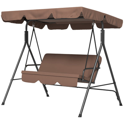 Outsunny 3-Seater Outdoor Porch Swing with Adjustable Canopy, Patio Swing Chair for Garden, Poolside, Backyard, Brown 