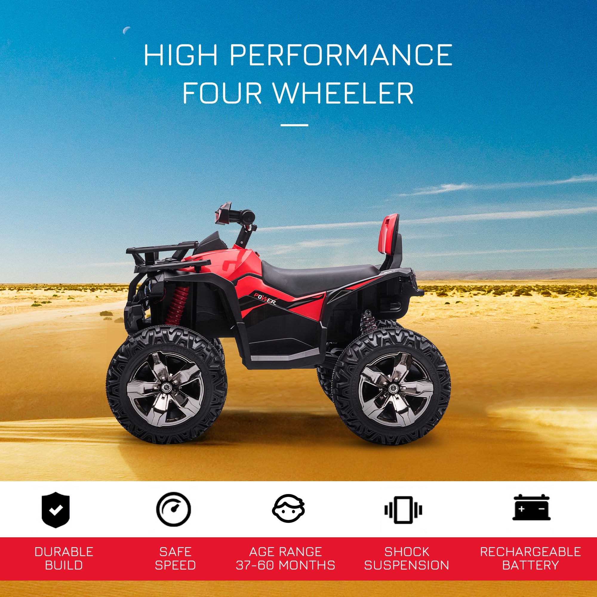 Aosom 12V Kids 4-Wheeler ATV: MP3, Headlights, Battery Powered, Red 