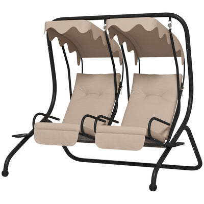 Outsunny 2-Seater Outdoor Porch Swing with Canopy, Patio Swing Chair for Garden, Poolside, Backyard, Beige 