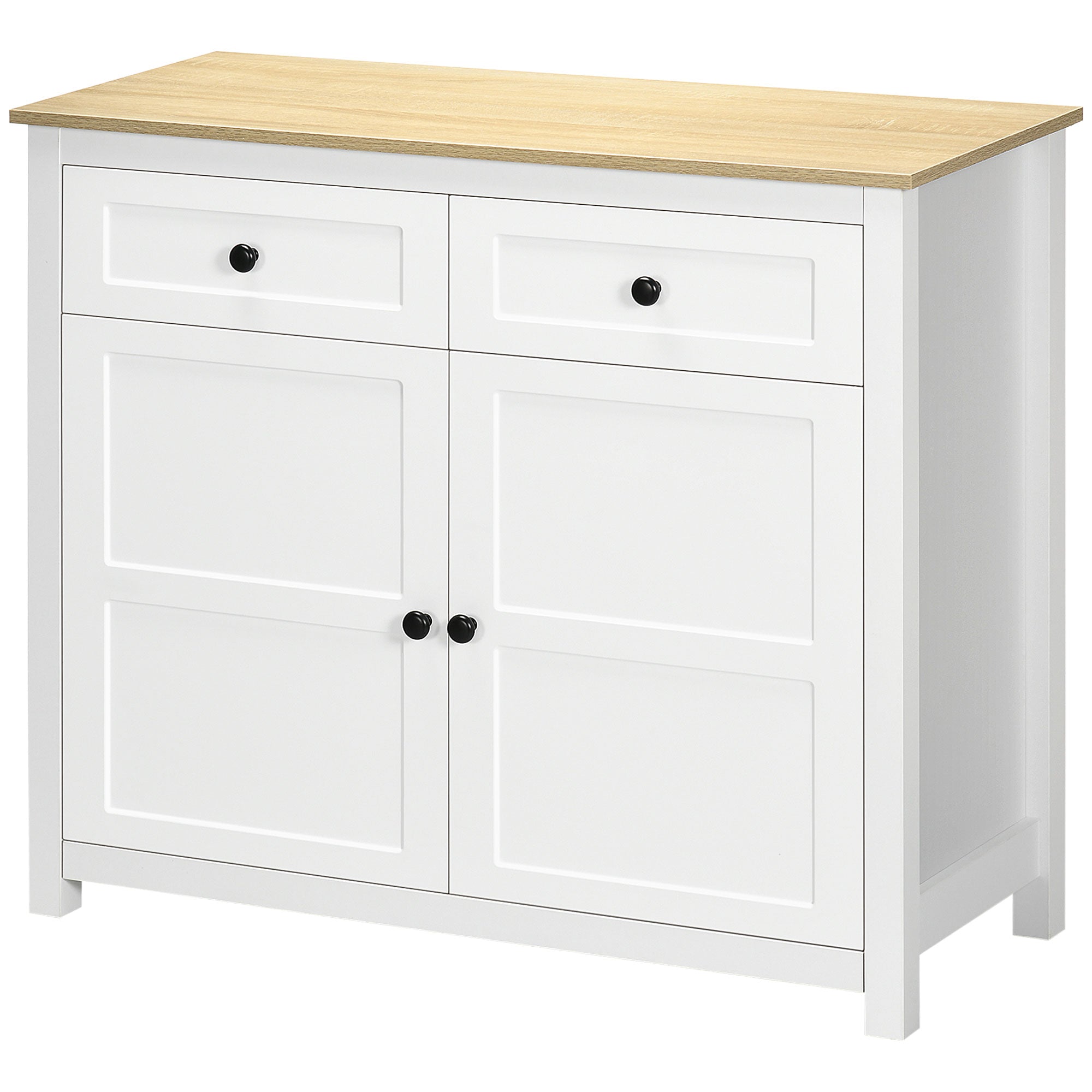 HOMCOM Contemporary Organizer: Sideboard Kitchen Storage Cabinet with Drawers, Adjustable Shelf for Entryway, Living Room, White 