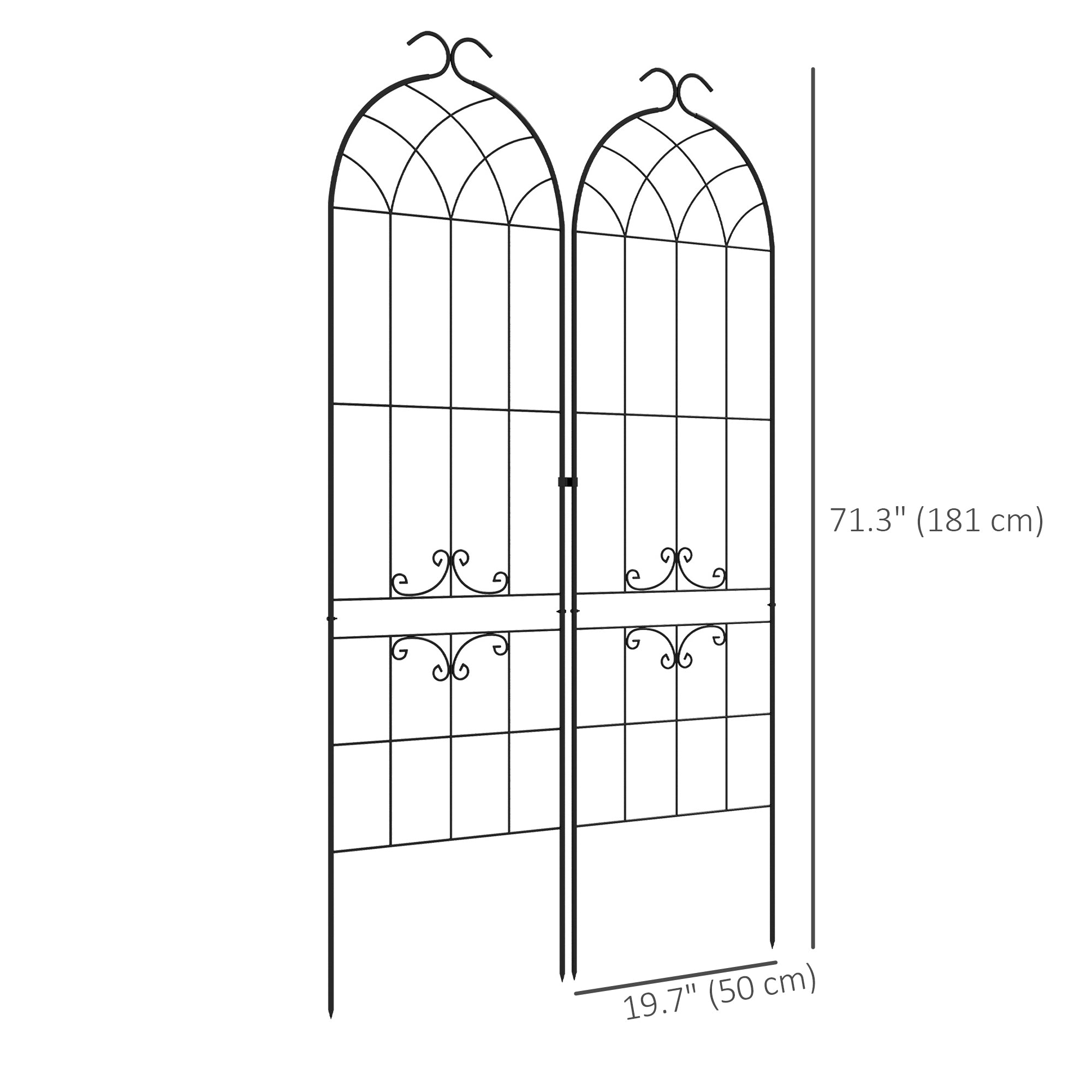Outsunny 2 Pcs Garden Trellis for Climbing Plants, Outdoor Metal Trellis Plant Support Trellises for Patio, Lawn, Backyard 