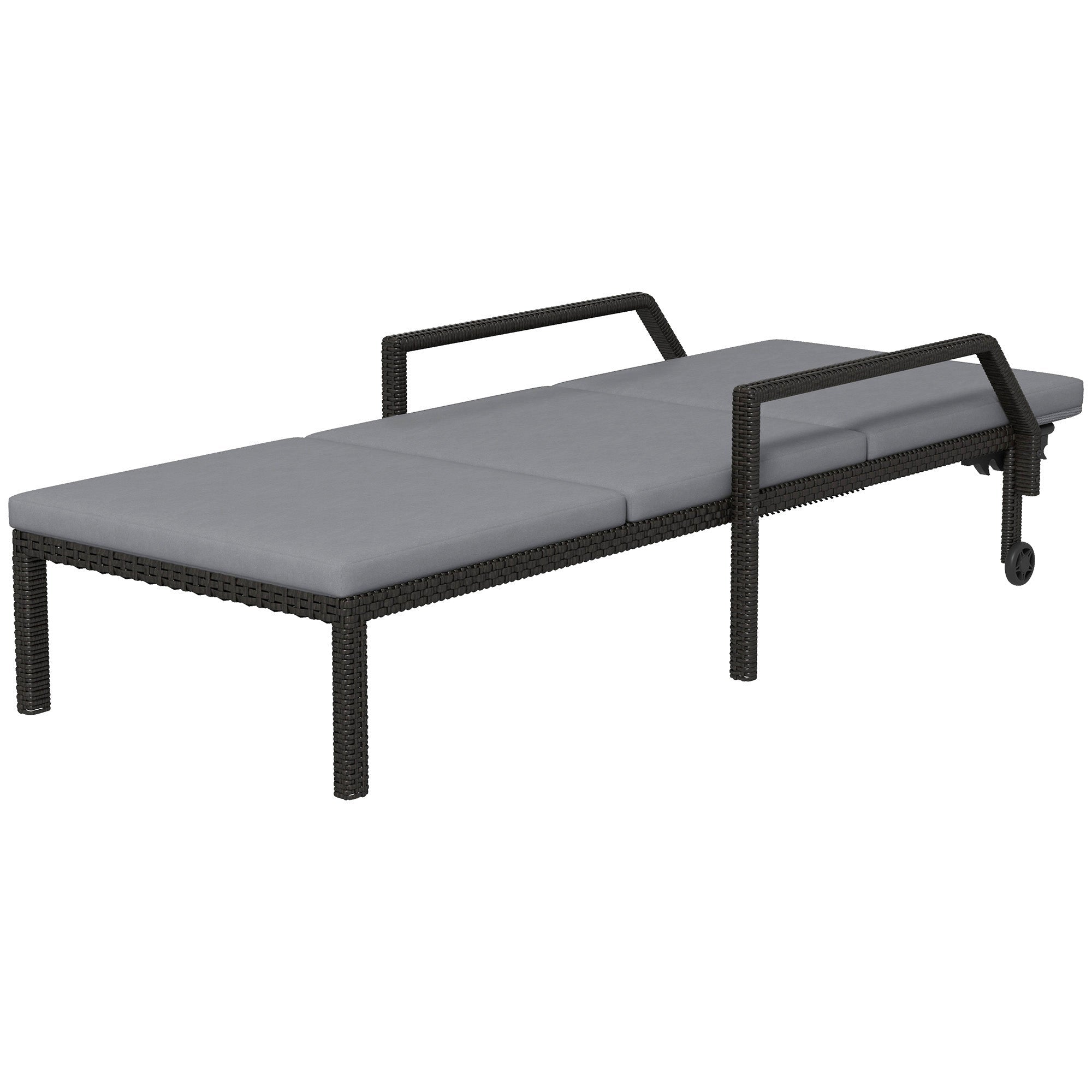 Outsunny Wicker Chaise Lounger with 5-Level Adjustable Backrest, Light Grey 