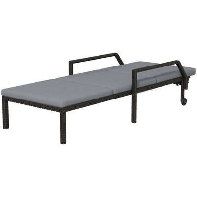 Outsunny Wicker Chaise Lounger with 5-Level Adjustable Backrest, Light Grey 