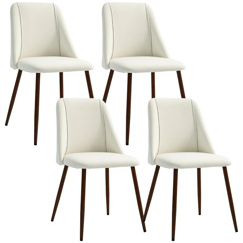 Upholstered Dining Chairs Set of 4, Velvet Accent Chair with Back and Wood-grain Steel Leg for Kitchen, Cream White