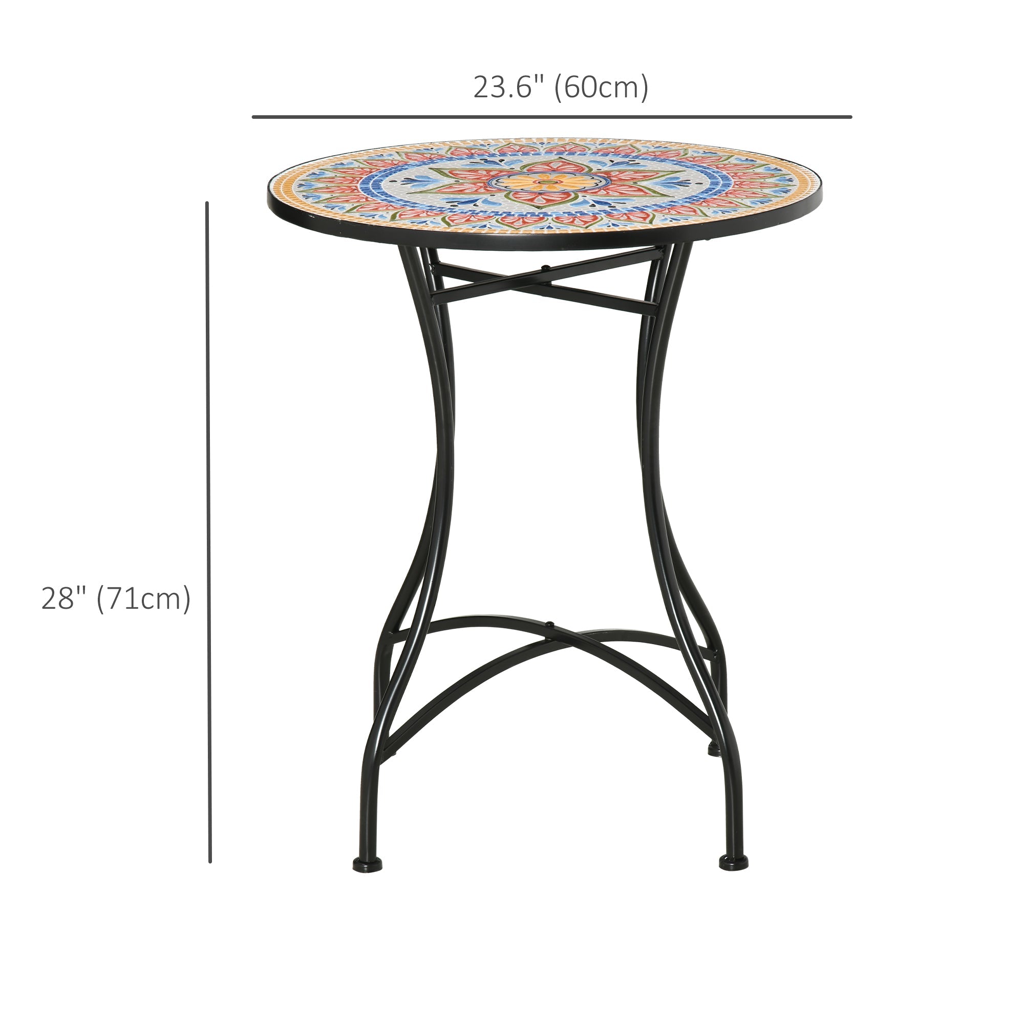 Outsunny Mosaic Patio Table, Round Coffee Table with Metal Frame, Garden Furniture for Outdoor, Poolside, Red 