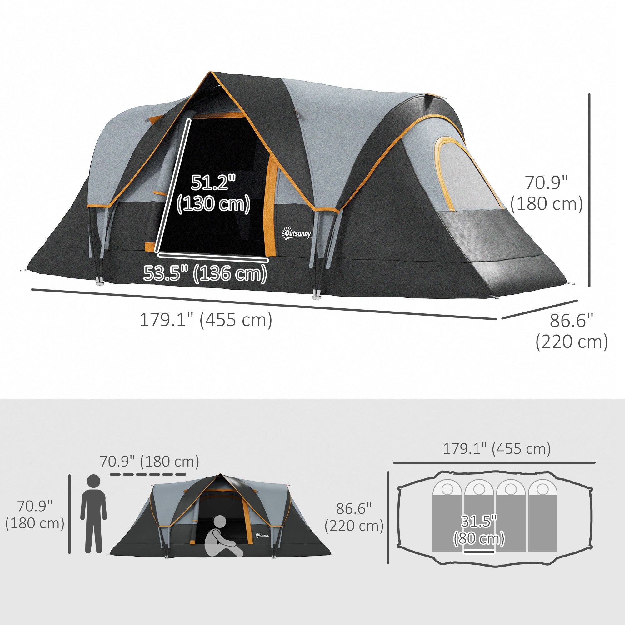 Outsunny Family Camping Tent for 5-6 Person with Lighting Hook & Carrying Bag in Cream 
