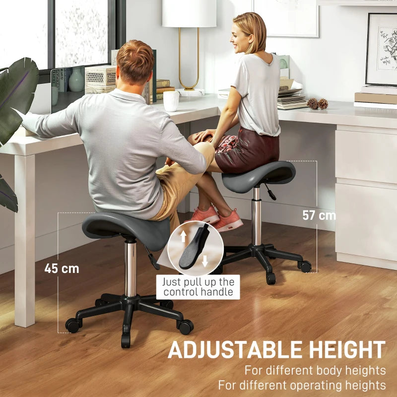 Saddle Stool, Adjustable Rolling Stool, Grey
