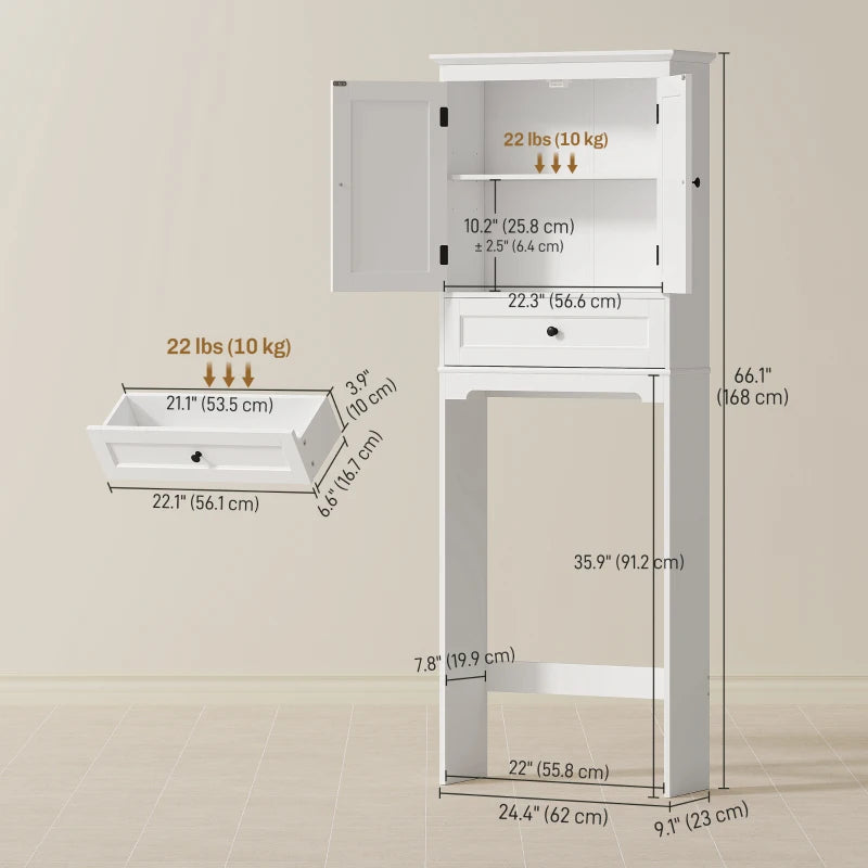 Over The Toilet Storage, Modern Bathroom Cabinet Over Toilet with Drawer, Cabinet and Adjustable Shelf, White