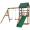 Qaba Wooden Swing Set with Slide, 2 Swings & Rock Wall (Kids Outdoor Playset)