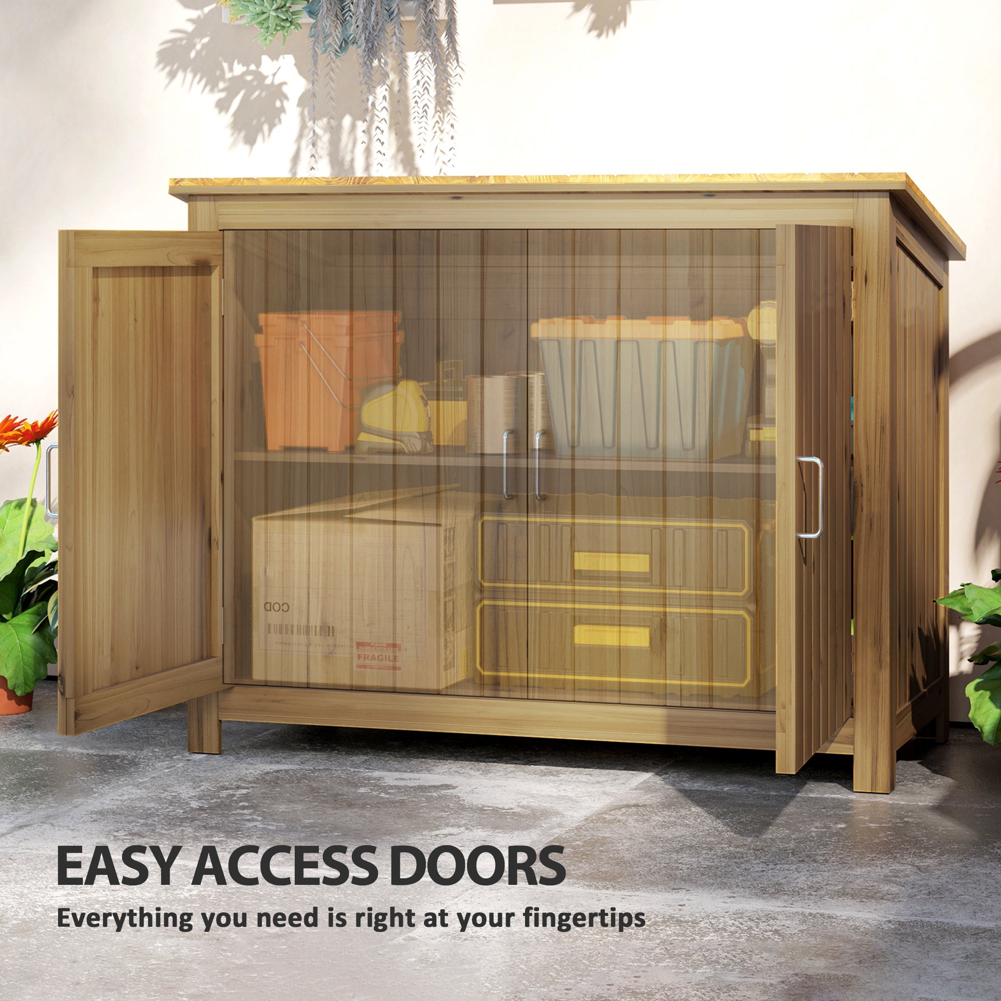 Outsunny Wooden Garden Shed, Compact Outdoor Storage Cabinet with 2 Shelves and 2 Doors for Patio, Deck, Lawn, 43" x 20" x 34" 