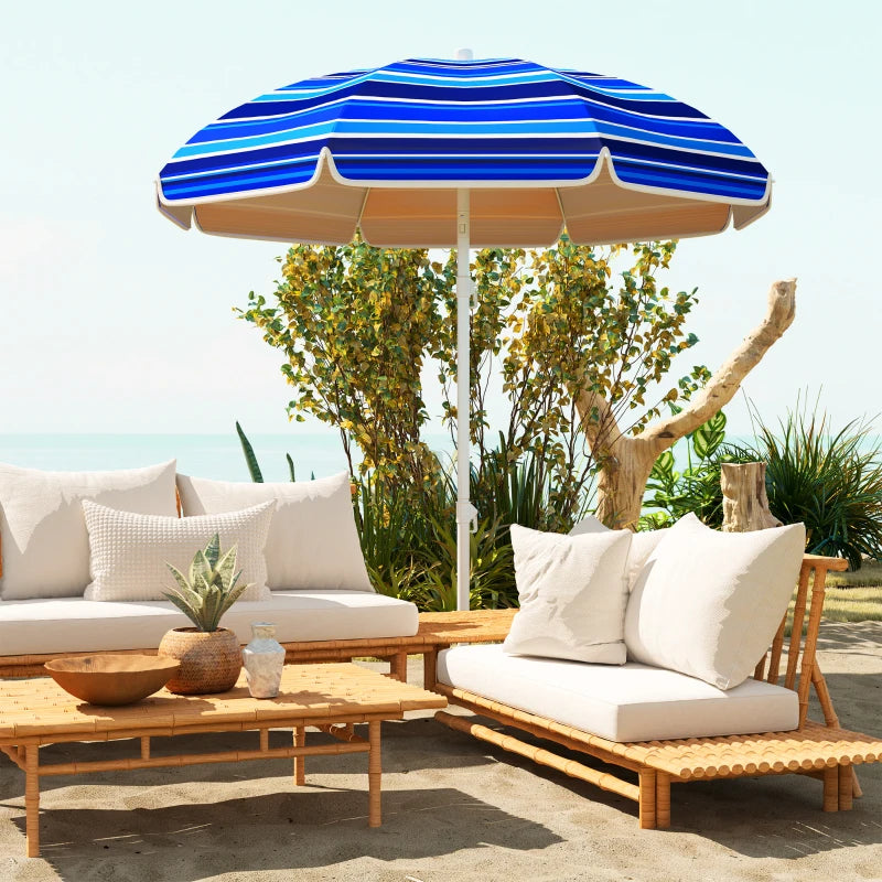 70.9" Dia. Portable Beach Umbrella, UV 50+ Ruffled Outdoor Umbrella with Adjustable Tilt Multicolor