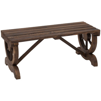 Outsunny Rustic Wooden Wheel Outdoor Garden Bench 2-Person Unique Design Durable Construction 