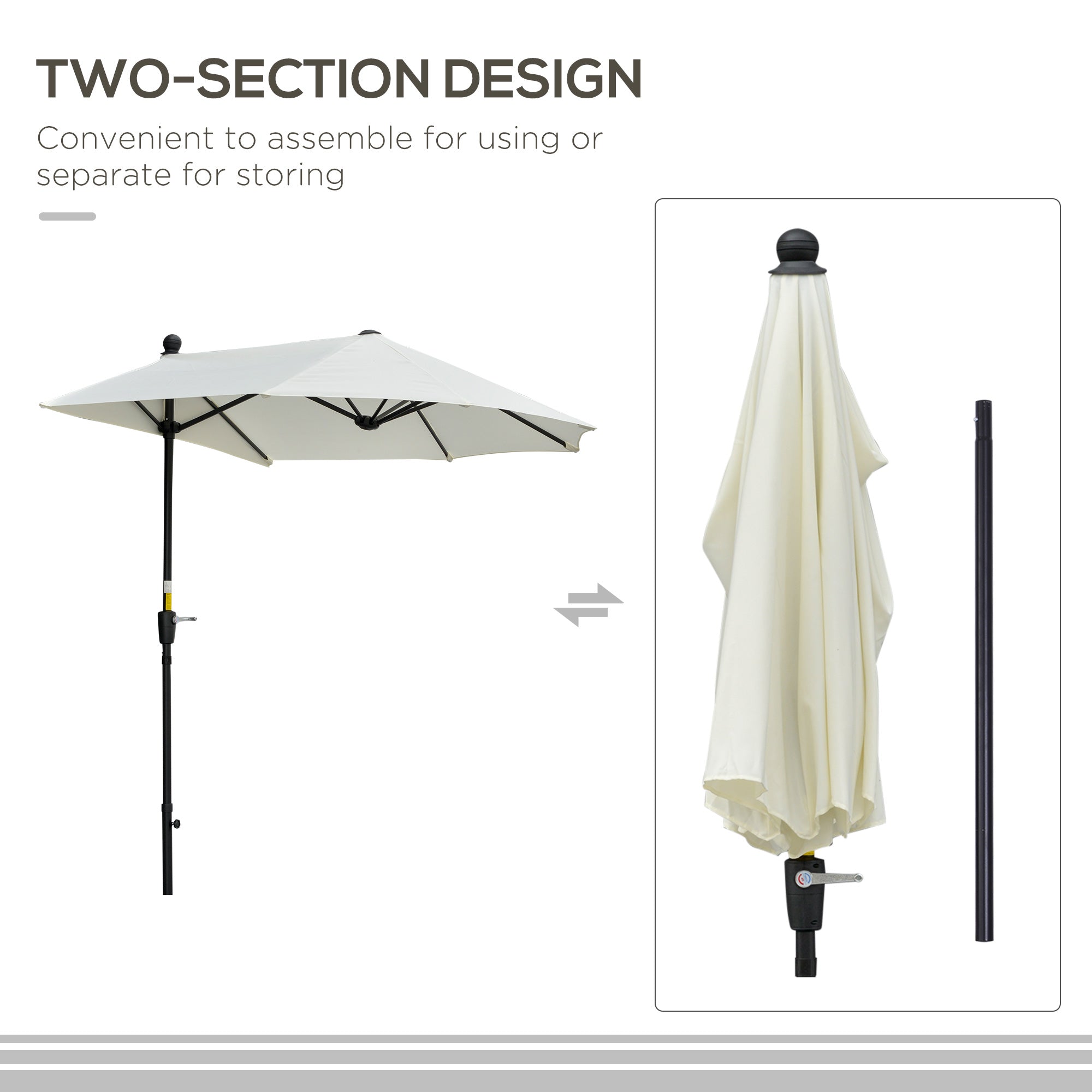 Outsunny Half Patio Umbrella 6.6x6ft with Double-Sided Canopy, Crank Handle, Base - Ideal for Garden, Balcony in Cream 