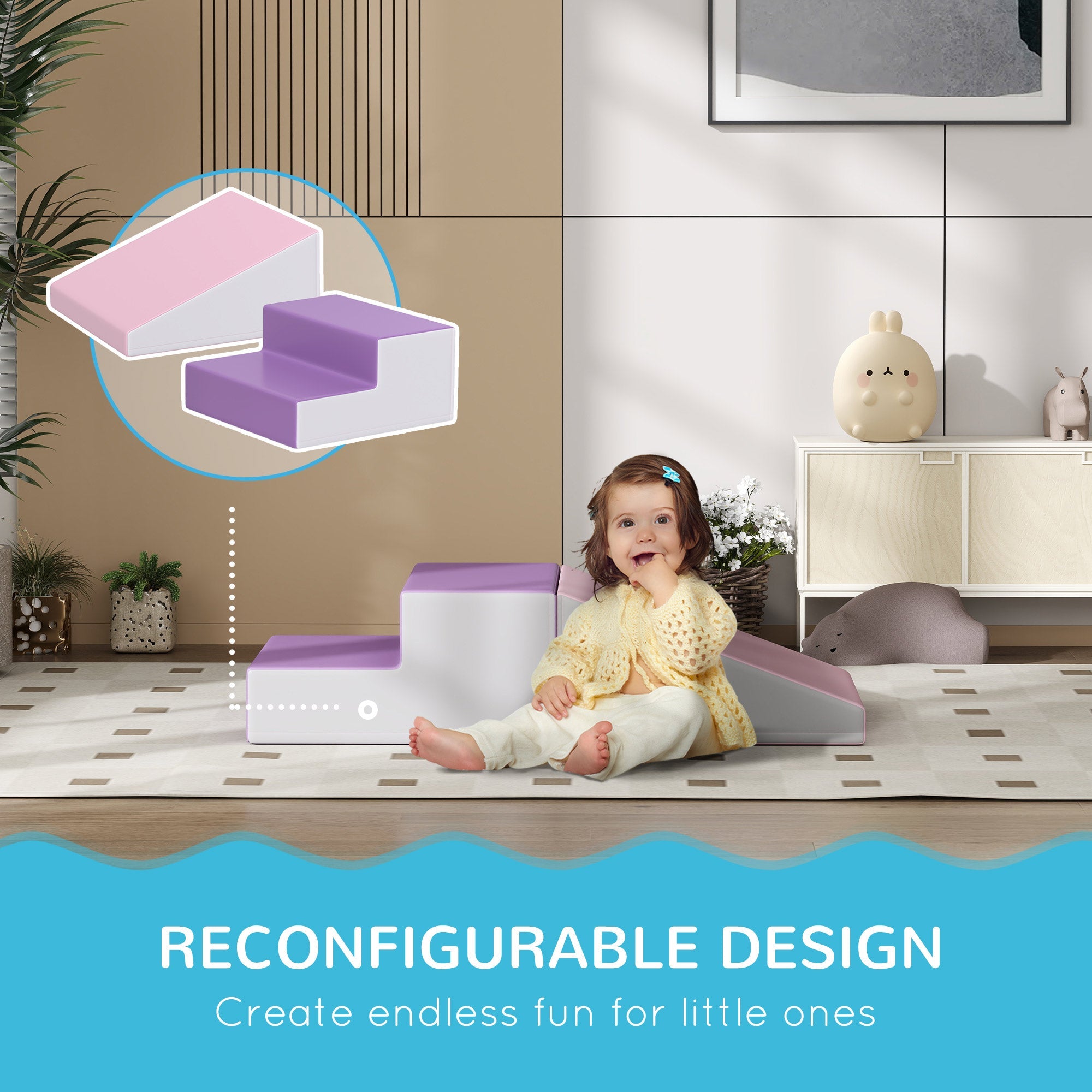 Soozier 2-Piece Climb and Crawl Activity Soft Play Set, for Toddler Preschooler Babies Indoor, Purple 